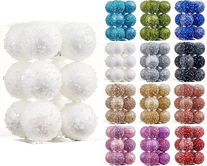 12CT Christmas Ball Ornaments, White Christmas Ball Decorations Shatterproof Plastic Hanging Pearl Balls for Holiday Party(70mm/2.76")