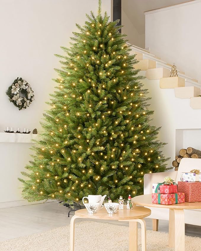 Prelit Christmas Tree 7FT Premium Artificial Spruce Christmas Tree with 800 Clear Lights, Hinged/Feel Real/Realistic/Full Fir Xmas Tree 7 Feet Holiday