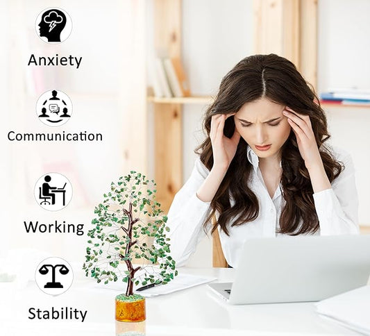 Crocon Green Aventurine Gemstone Tree Feng Shui Figurine Money Bonsai Chakra Balancing Good Luck Reiki Healing Crystals Decoration Ornament Sculpture Prosperity Table Decor Gift Size 10-12"""