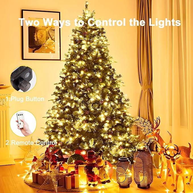 Christmas Tree Lights with Ring,6.6ft 400LED Fairy Light with Remote Control,16 Lines String Light,8 Modes,Timing Function,LED Light for 4-10ft Indoor and Outdoor Christmas Tree Decoration,Warm White