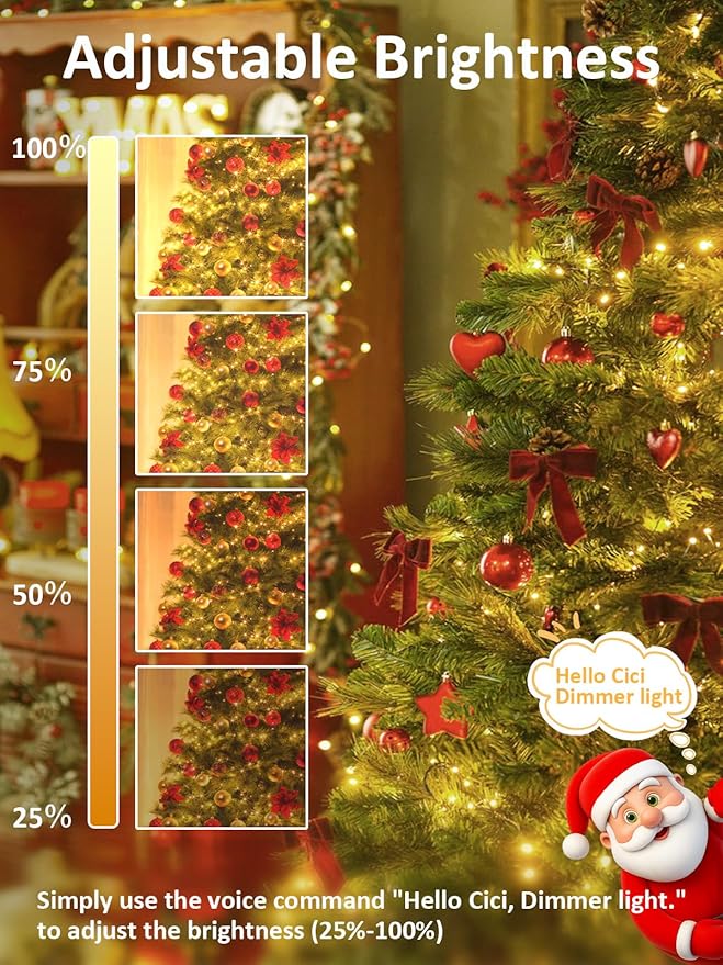 Voice Control Smart Christmas Lights Indoor Outdoor, Clear Wire 66Ft 200 LED String Lights Waterproof, 12 Modes Twinkle Fairy String Light for Xmas Tree Wedding Party Bedroom Decorations (Warm White)