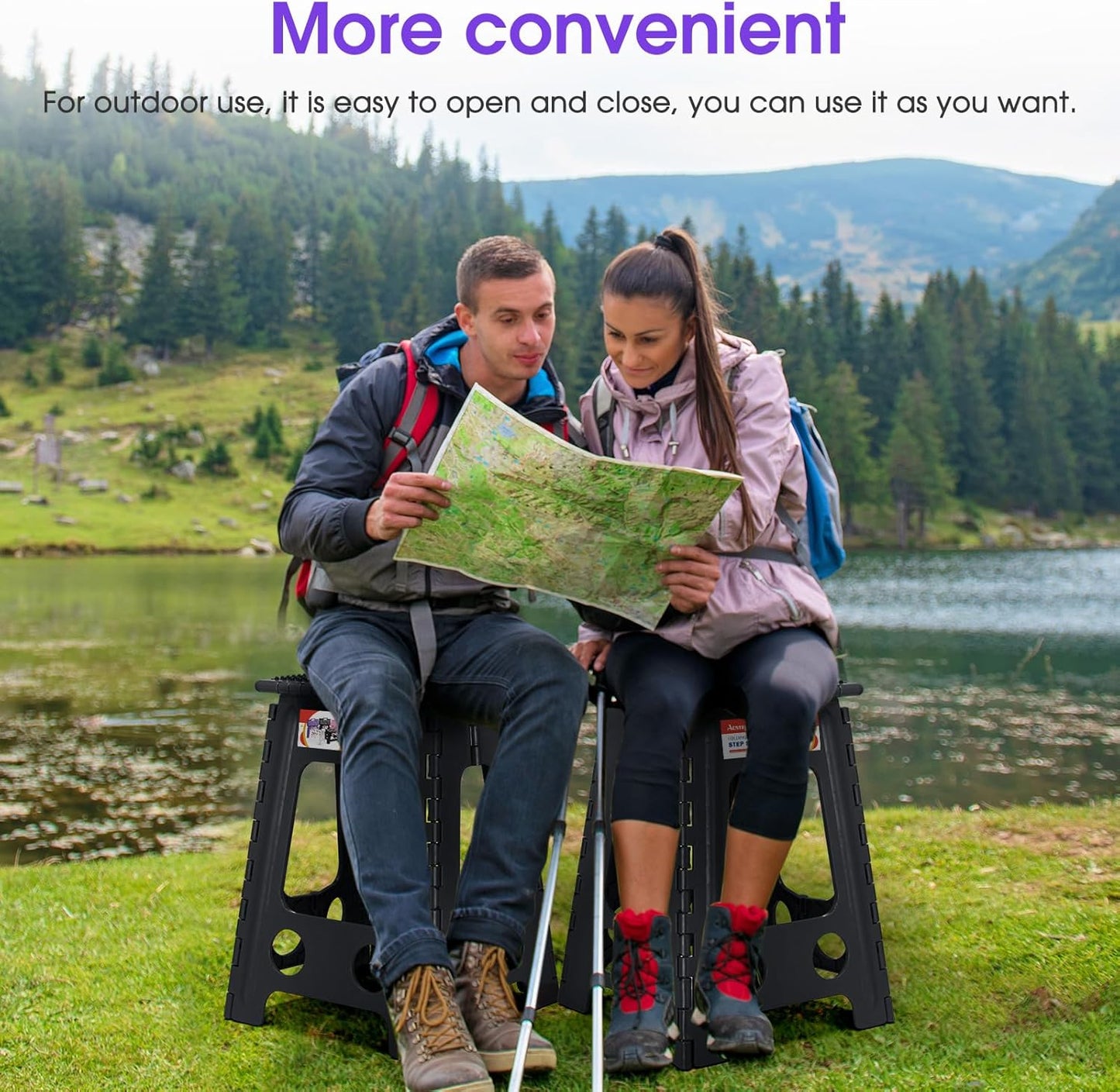 ACSTEP 17.5 Inch Folding Step Stool for Adults and Kids, Non-Slip Plastic Foldable Stepping Stool, Collapsible Folding Stool with Handle Holds Up to 400lbs for Kitchen, Dot Black (1 Pack)