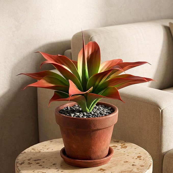 Artificial Agave Faux Agave 14.2In Fake Greenery Outdoor Artificial Plant Fake Plant for Indoor Home Decoration Plastic Plant Outdoor Decoration Front Porch Decor Simulation Plants 2Pack（Red）
