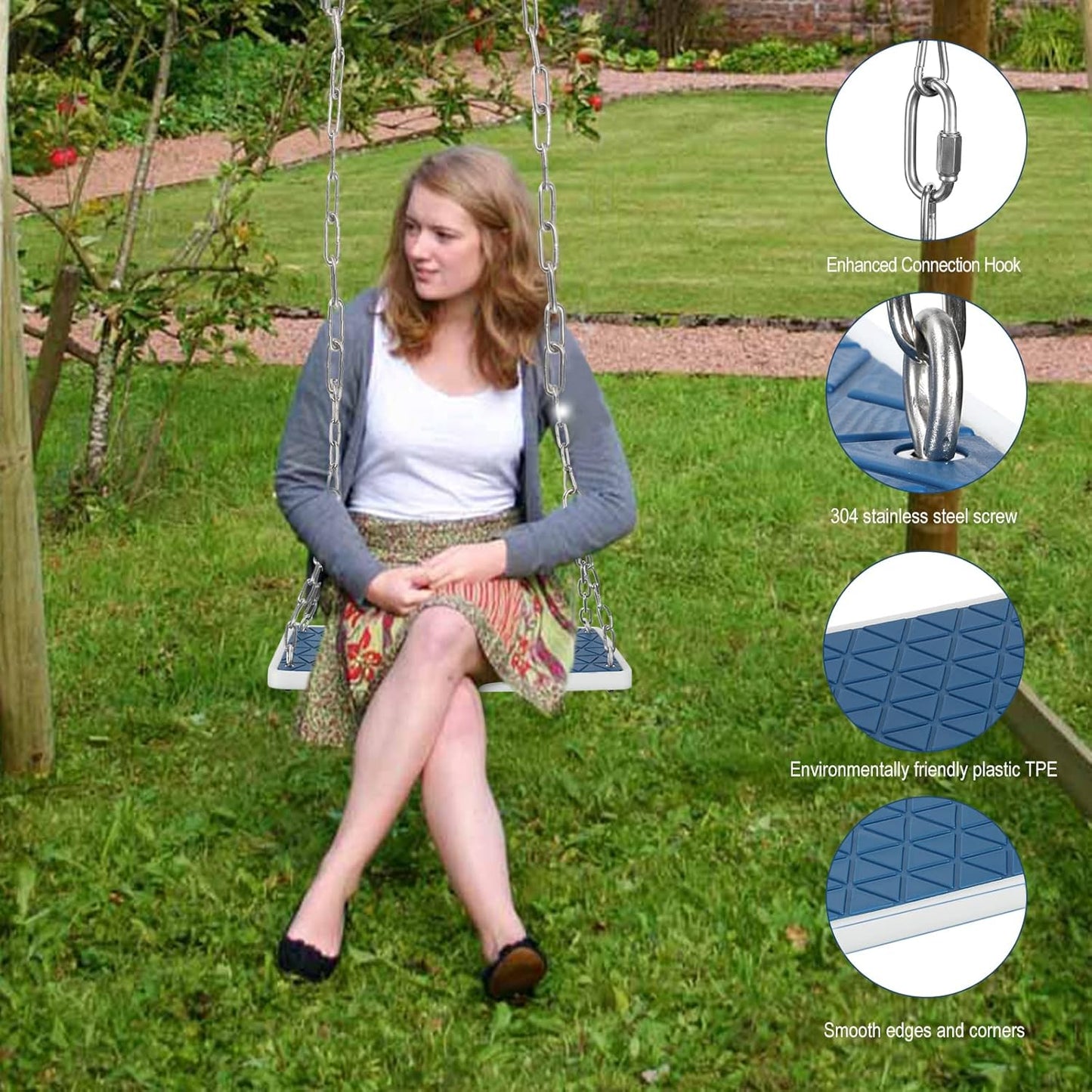 Swing Seat Heavy Duty, Non Slip Tree Swing Set Playground Swing Set Accessories for Kid Indoor Outdoor Backyard, Blue