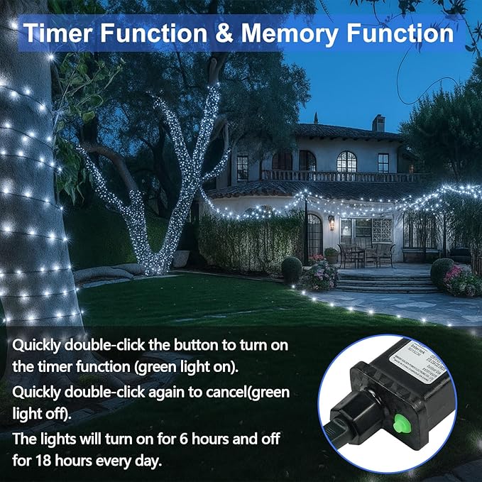 Extra-Long 500LED Christmas Lights Outdoor Indoor, Upgraded Cool White String Lights for Bedroom, Waterproof 13 Modes Plug in Twinkle Fairy String Lights for Home Party Wedding Garden (Cool White)