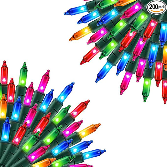 Uptotop Christmas 2 Pack String Light, Total 200 Count 40 FT String Lights Plug in Waterproof Light Decorations for Party Carnival Supplies, Outdoor Yard Garden Decor (Multi-Colored)