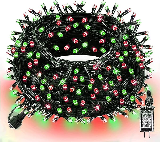 Dazzle Bright Red and Green Christmas String Lights, 300 LED 100 FT Connectable Waterproof String Lights Green Wire with 8 Modes, Xmas Vintage Decorations for Indoor Outdoor Party Yard Garden Decor