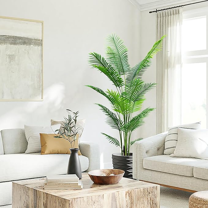 6FT 2Packs Artificial Palm Tree,Faux Areca Palm Plant with Real Touch Leaves and Adjustable Branches,Fake Tropical Palm Tree for Home Office Indoor Outdoor Modern Decoration