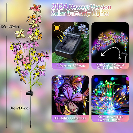 Solar Garden Lights Outdoor, Waterproof Solar Butterfly Lights 4 Pack Willow Vine Light with 80 LED 33 Butterfly Colorful Lighting for Garden Yard Lawn Outdoor Decor, Gift for Mom Women Mother's Day