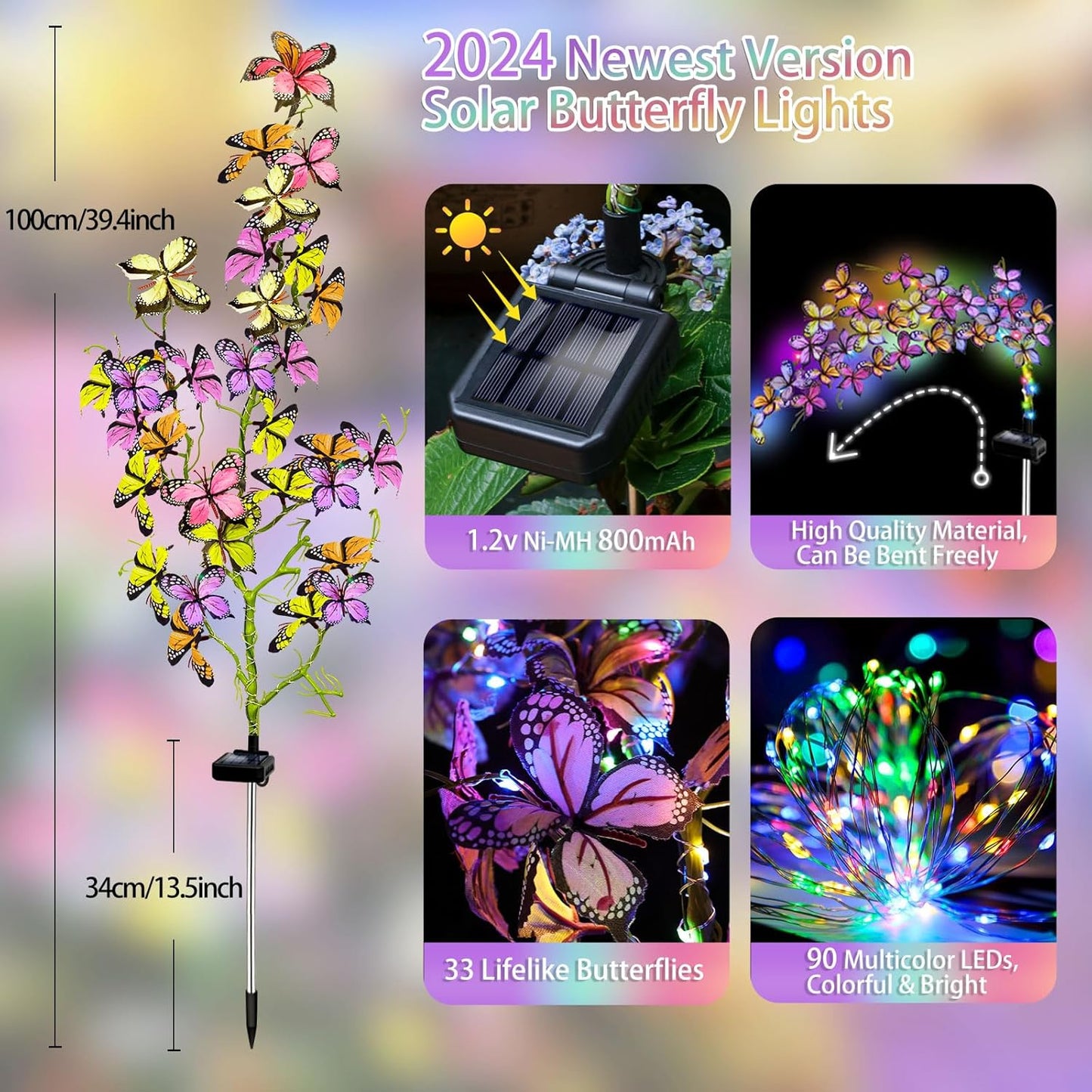 Solar Garden Lights Outdoor, Waterproof Solar Butterfly Lights 2 Pack Willow Vine Light with 80 LED 33 Butterfly Colorful Lighting for Garden Yard Lawn Outdoor Decor, Gift for Mom Women Mother's Day