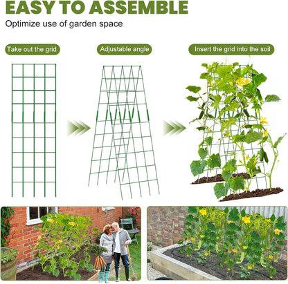 Cucumber Trellis 2 Pack, 59" H Foldable A-Frame Garden Trellis for Raised Bed Garden Grow Support with Plant Support Clips, Twist Ties for Cucumber,Tomato, Climbing Plants and Flowers