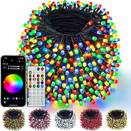 600LED Smart Color Changing Christmas Lights App Controlled, 208FT Waterproof RGB Twinkle String Light Music Sync Multiple Modes, Christmas Lights with Remote & Timer Indoor Outdoor Xmas Decorations
