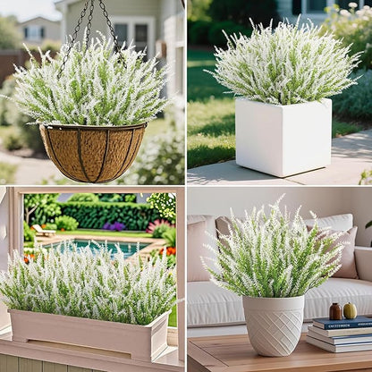 Ouddy Decor 12 Bundles Artificial Lavender Fake Flowers Faux Plastic Plants for Home Wedding Kitchen Garden Patio Window Box Office Table Centerpieces Indoor Outdoor Decor, White