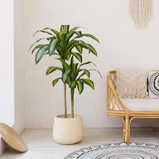 Artificial Dracaena Tree 4FT Tall Fake Tree - Faux Indoor Plant with UV Resistant Potted Design - Realistic Large Artificial Plants for Home Living Room Office Decor Indoor