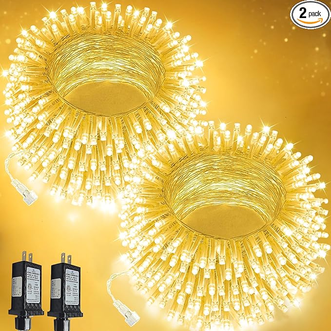 2 Pack 100 LED Connectable String Lights Indoor Outdoor, 33FT Clear Wire Christmas Lights for Bedroom, 13 Modes Twinkle Fairy String Light for Xmas Tree Wedding Party Bedroom Garden Decor (Warm White)