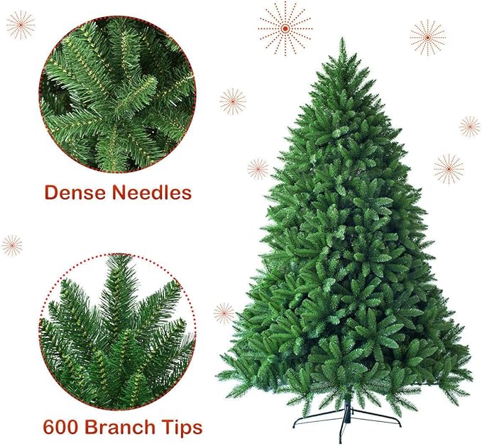 Goplus 7.5ft Unlit Artificial Christmas Tree, Premium Hinged Fir Tree, Easy Assembly with Metal Stand, Xmas Décor for Indoor and Outdoor (7.5ft)