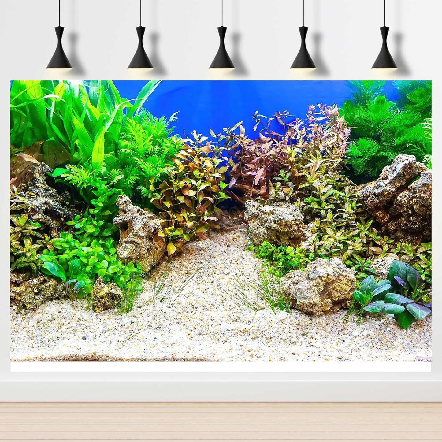 Aquarium Background Underwater Grass Leaves with Pebble Aquarium Backdrop Vivid and Fresh Green Aquatic Plant Stone River Bed and Lake Fish Tank Background Decor Vinyl 72x18in