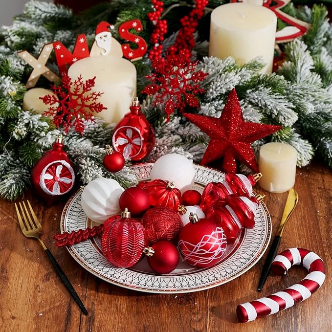 XmasExp 99-Pack Christmas Ball Ornaments Assorted Shatterproof Christmas Tree Decorations with Hand-held Gift Package for Xmas Tree,Home,Party (Red)