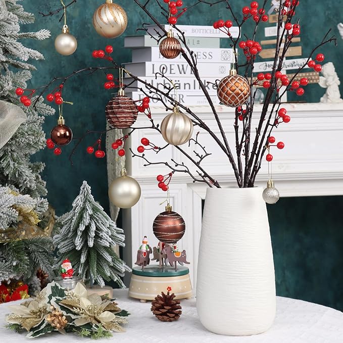 100PCS Brown and Gold Christmas Ornaments Set, Shatterproof Christmas Ball Ornaments Bulk, Assorted Decorations Baubles Hanging Ornaments for Christmas Trees Holiday Party Decor (Brown & Gold)