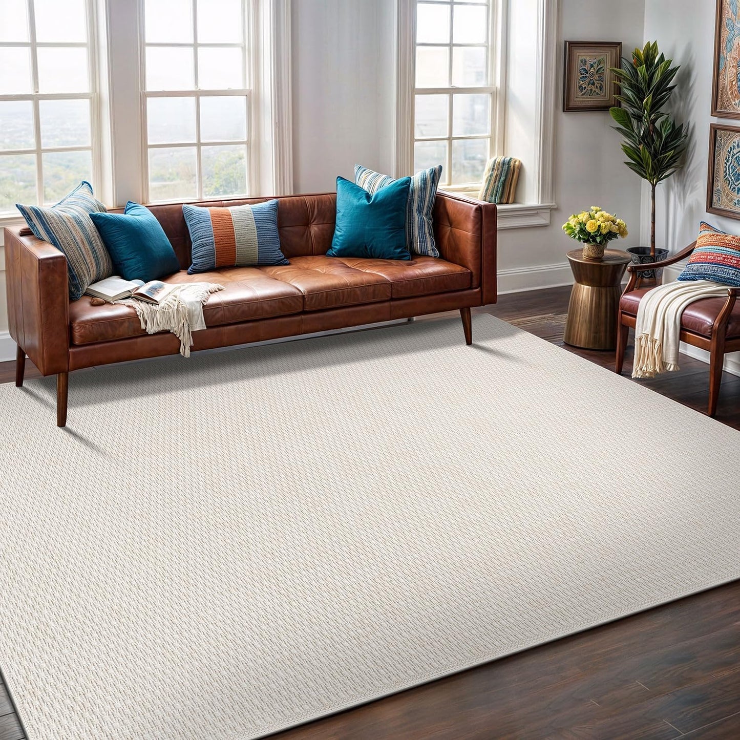 Easy Jute Rug 4x6 Indoor Outdoor Natural Rugs Solid Fiber Rug Woven Area Rug Boho Easy Clean Inside Carpet for Living Room Bedroom Dining Room Hallway or Outdoor Patio Porch (4 X 6 Bone)