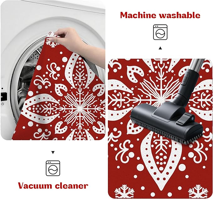 3' X 5' Christmas Rug Snowflake Area Rugs Washable for Indoor Entryway Dorm Laundry Holiday Decor Floor Mat Pad for Girls Kids Women Carpet Doormat