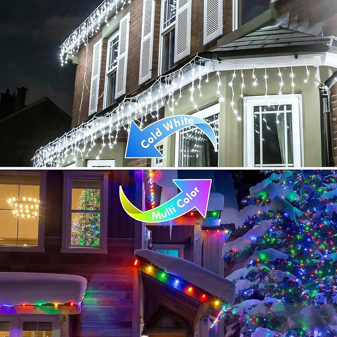 88FT 240LED Connectable String Lights Indoor Outdoor Clear Wire, Cold White⇋Multicolor Christmas String Lights, Plug in Twinkle Fairy Light With Timer For Wedding Patio Tree Yard Christmas Decorations