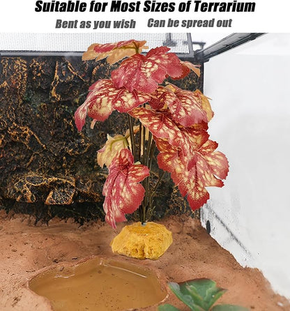 Woyrise Reptile Artificial Plants Terrarium Decor, Amphibian Cage Plant Bearded Dragon Tank Accessories fit Crested Gecko Leopard Lizard Chameleon Ball Python Snake Frog - Pink Heuchera