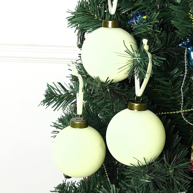 12 Pcs Velvet Christmas Balls Bulk Shatterproof Plastic Christmas Tree Decorations for Decorative Hanging Baubles (12, Beige, 2.36Inch)