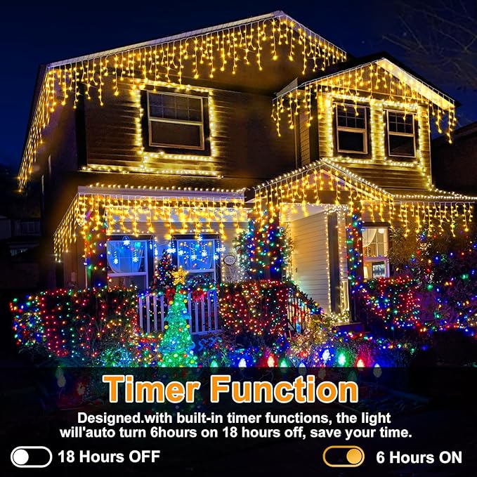 Christmas Lights Outdoor, 2 Pack Total 98FT 960 LED Ice Lights for Outside with 180 Drops Clear Wire 8 Modes Timer, Plug in Waterproof for Holiday Eaves Yard Roof Party Christmas Decor (Warm White)