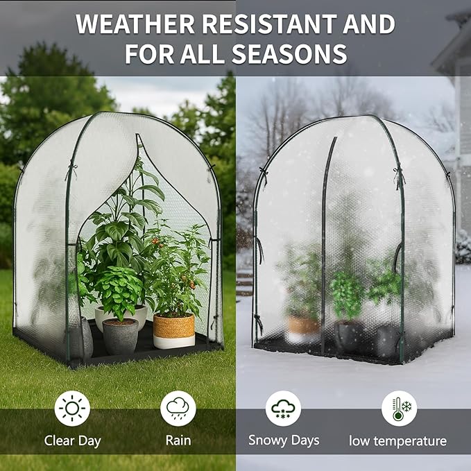 SUNYRISY Greenhouse for Outdoors with Waterproof Pad, Thick Bubble Film Cover Portable Small Mini Green House Kit for Outside, Plant Cover for Winter Plant Freeze Protection, 47" L x 47" W x 71" H