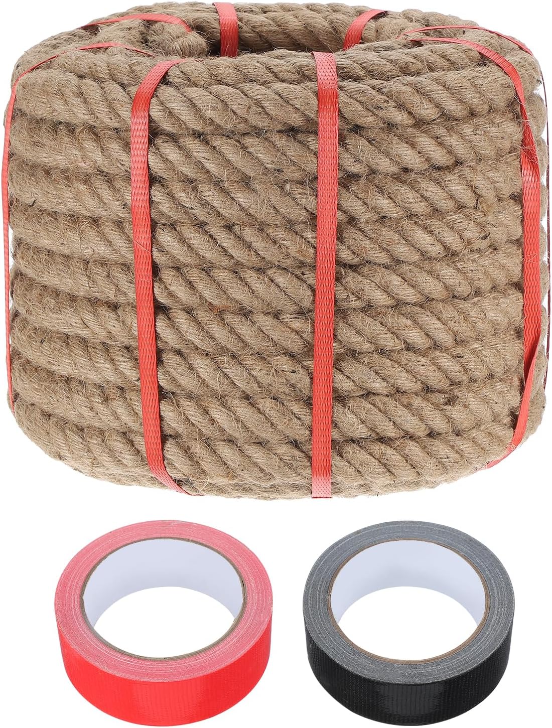 MECCANIXITY Jute Rope 1 Inch x 85ft, Thick Twine Rope Ropes Braided Jute Twine Natural Brown Burlap Cord String Heavy Twisted with Tapes for Decorative Crafts Railing Swing Tug of War