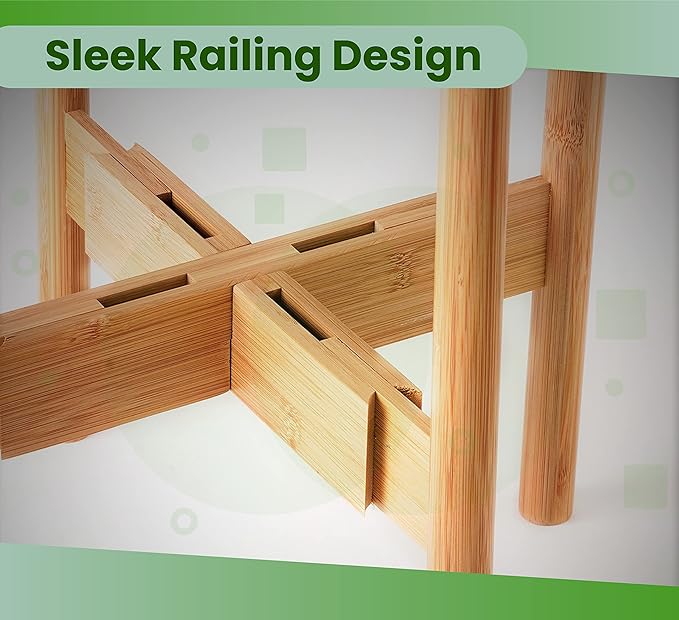 ZPirates Plant Stand for Indoor - Adjustable Sideways to fit 8 10 or 12 Inch-wide Medium-Large Planter Pots - Ideal for Live and Fake, Corner and Floor Plants - 14-inch Tall - Bamboo Wood