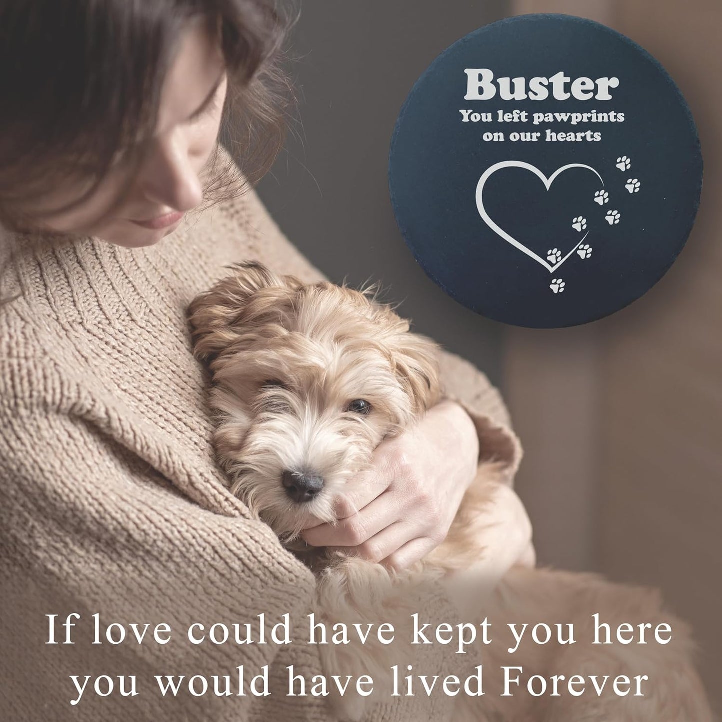 Personalized Pet Memorial Stone for Dogs and Cats | Custom Laser-Etched Weatherproof Garden Grave Marker | Natural Stone Bereavement Headstone Sympathy Gift | 4, 6, 10, or 12 Inch Heart or Circle Shape (A12)