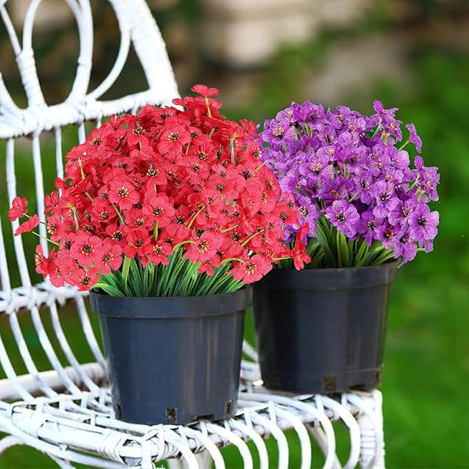 AGIRL 24 Bundles Artificial Flowers for Outdoor,No Fade Fake Plastic Flowers Faux Plants for Decoration Hanging Planters Indoor Outside Garden Porch Window Box Home Wedding Farmhouse