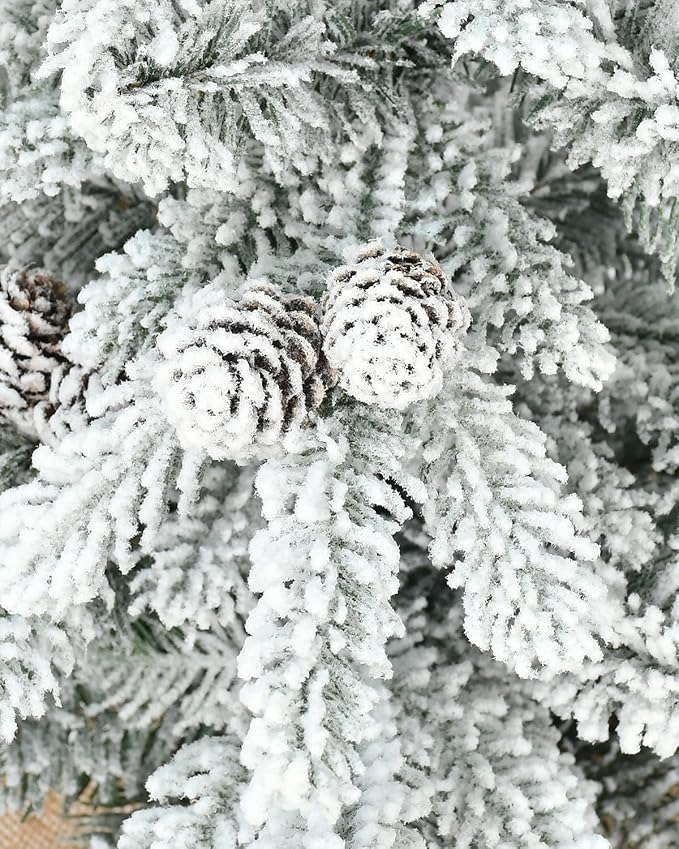 Prelit Flocked Christmas Tree, Artificial Small Christmas Tree with Led Lights, Frosted LED Xmas Tree with Snow (3FT-Lights)