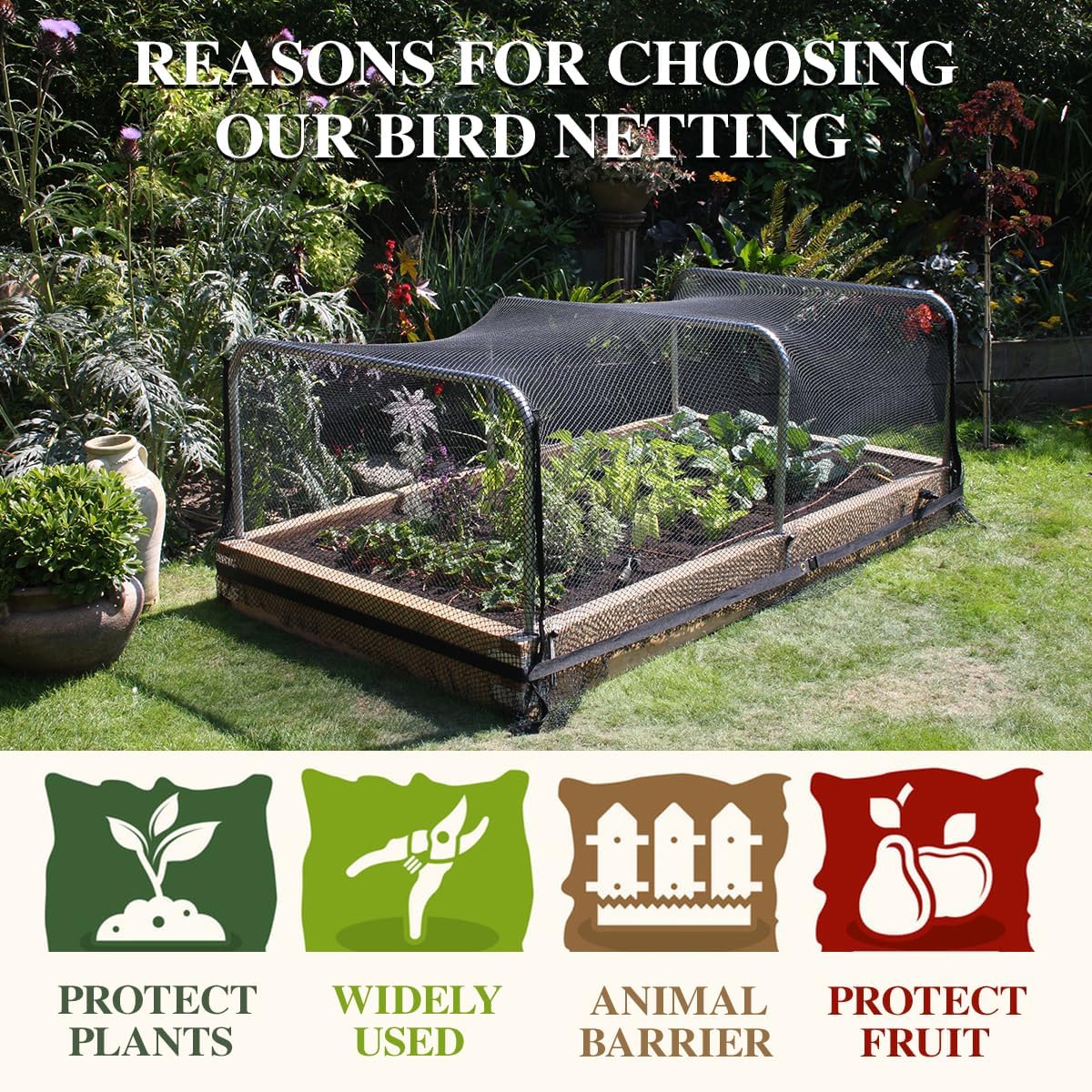 Bird Netting，15 x 30 FT Garden Netting Bird Net for Chicken Coop, Poultry Netting Fence for Fruit Trees, Plants and Vegetables Against Birds, Deer, Squirrels and Other Animals