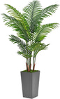 Artificial Palm Tree 5FT - Fake Tree with Gray Tall Planter - Faux Tropical Areca Floor Plant in Pot - Artificial Silk Plant for Home Office Living Room Decor Indoor