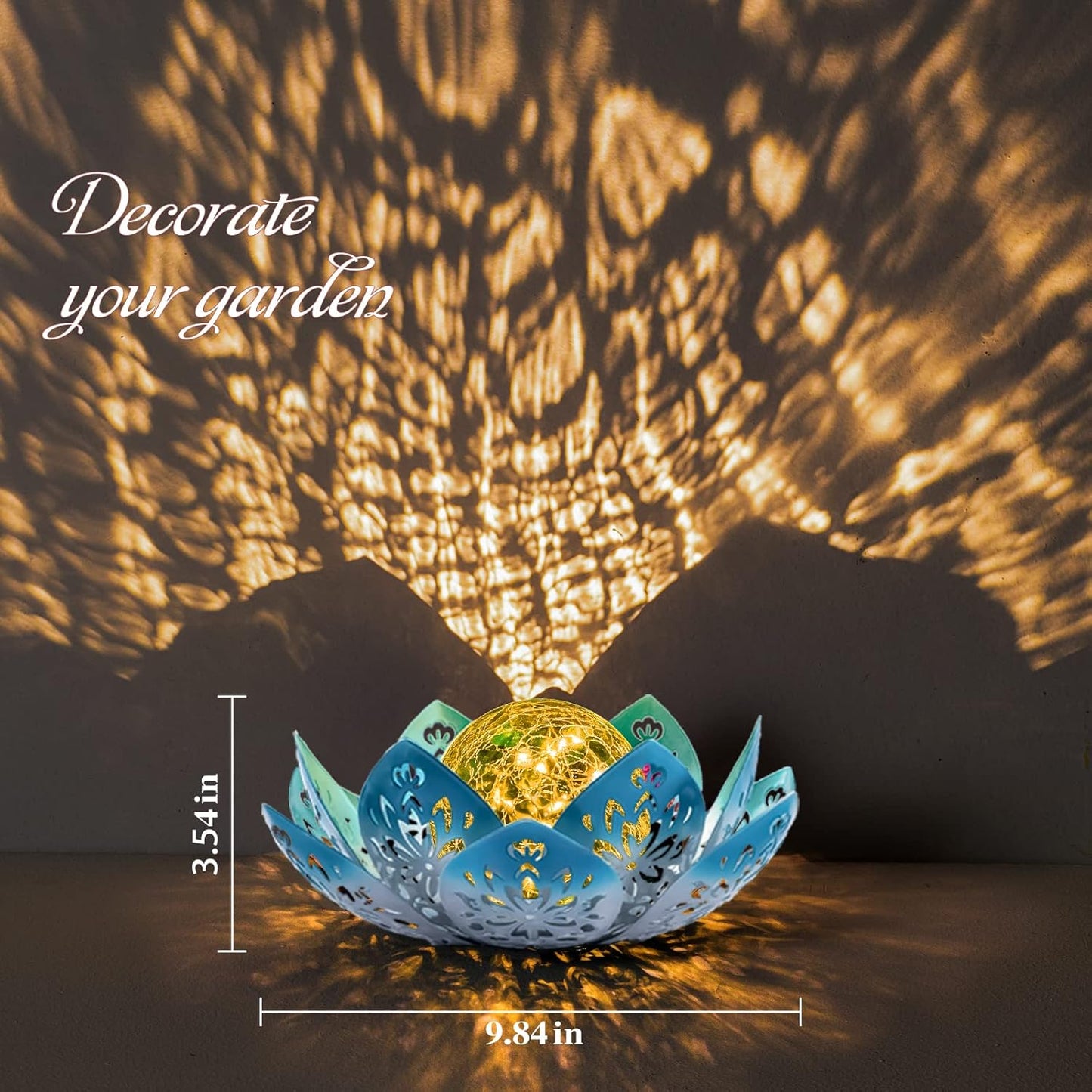 Huaxu Solar Lights Outdoor Decorative - Bright Blue Lotus Flower Table Lamp, Glass Globe 30 LED Waterproof Metal Decorations Gifts for Mom Women Garden Patio Pathway Yard Balcony Outside Decor