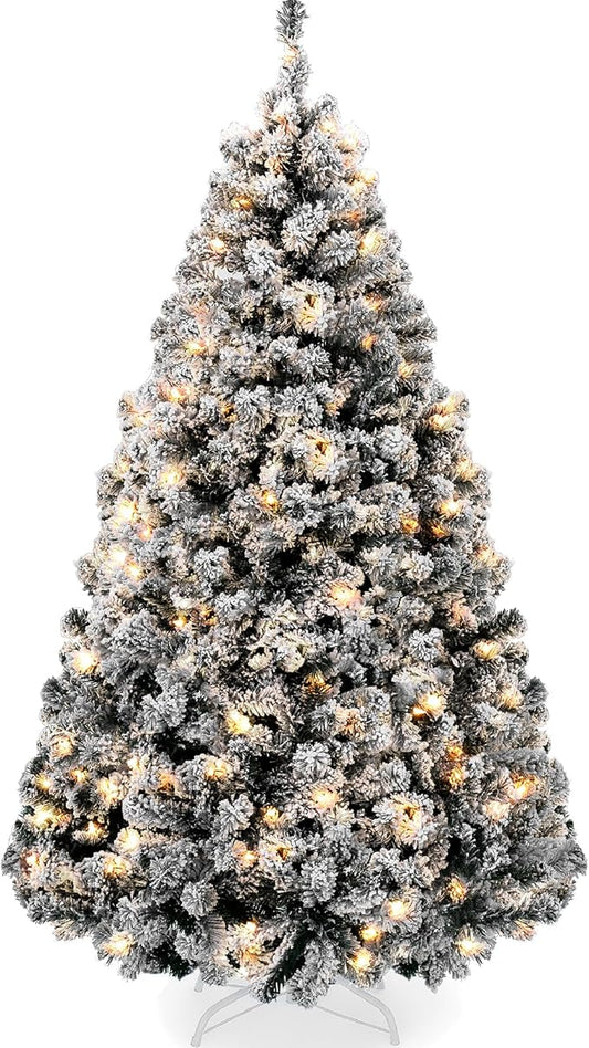 Best Choice Products Pre-Lit Black Christmas Tree, 6ft Artificial Flocked Full Fir Tree, Holiday Decoration w/ 250 Lights, 928 Branch Tips