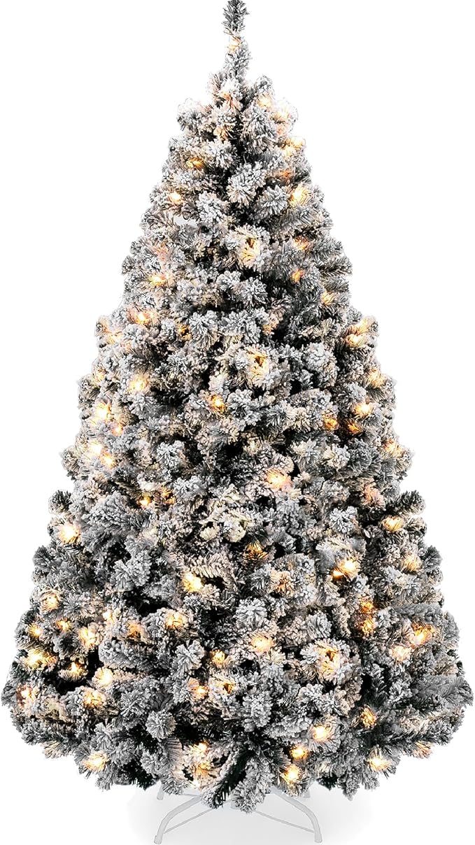 Best Choice Products Pre-Lit Black Christmas Tree, 9ft Artificial Flocked Full Fir Tree, Holiday Decoration w/ 900 Lights, 2,094 Branch Tips