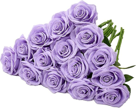 15pcs Fake Roses Lavender Artificial Silk Flowers Faux Rose Flower Long Stems Bouquet for Arrangement Wedding Centerpiece Party Home Kitchen Decor