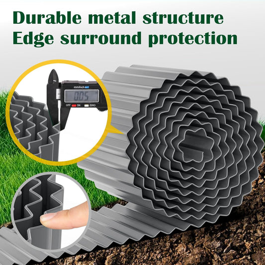 LAVEVE Corrugated Metal Garden Edging 12" x 20Ft, Landscape Edging Border for Lawn, Flower Bed, Garden Fence, Paver Edging (Light Gray)
