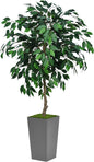 Artificial Ficus Tree 5FT - Faux Indoor Tree with Gray Tall Planter - Fake Ficus Floor Plant Potted - Artificial Silk Tree for Home Office Living Room Decor Indoor