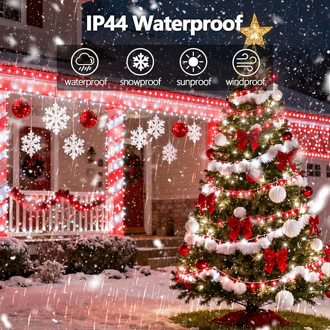 Voice Control 88ft 240LED Smart Christmas String Lights Outdoor/Indoor | String Lights Plug in with Remote, 12Modes, 7Voice Commands & Timers, Christmas Twinkle Light for Xmas Tree Decor (Red & White)
