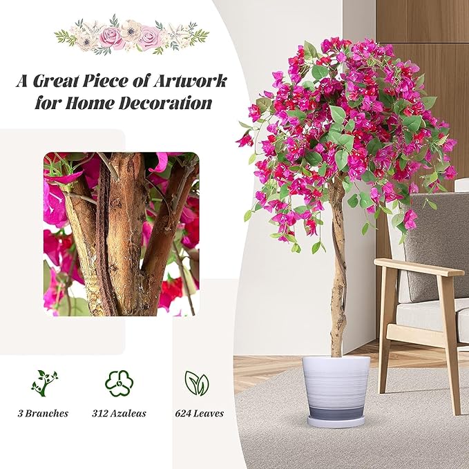 SAFEPLUS 4.5FT Bougainvillea Artificial Tree, Tall Fake Floor Plant for Indoor Outdoor Décor