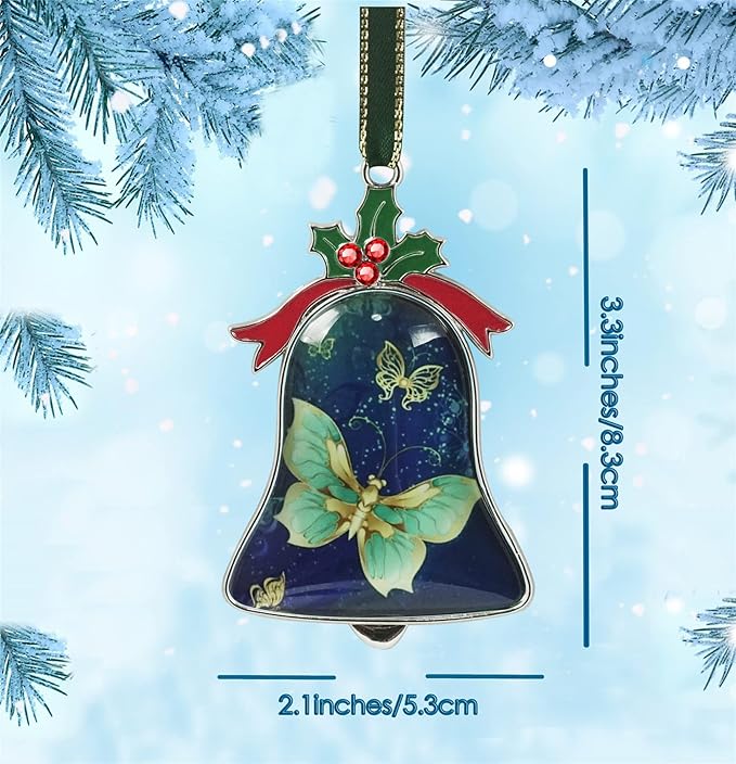 Pretty Butterfly Christmas Ornament Bell Pendant Decorative Metal Glass Hanging Christmas Bell Ornaments for Home Decoration Party Decor Butterfly