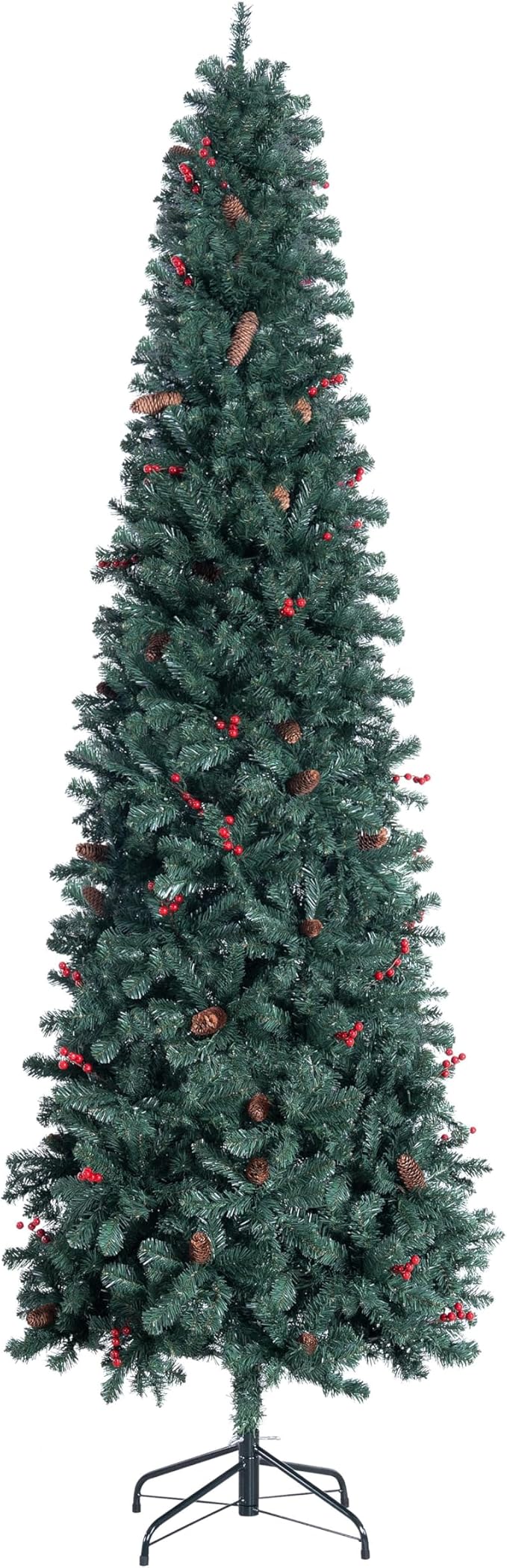 Naomi Home 6.5ft Pencil Christmas Tree with Lights, Realistic Pre-Decorated Slim Christmas Tree Prelit with 754 Branch Tips, 250 Warm Lights and Metal Stand, Aritificial XmasTree