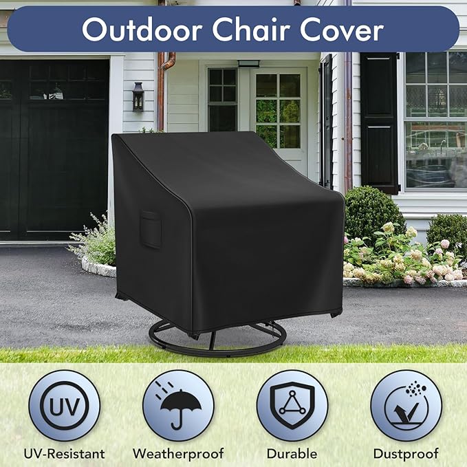 Outdoor Swivel Chair Covers Waterproof, Outdoor Rocking Chair Covers 2 Pack, Patio Chair Covers for Outdoor Furniture Fits up to 30W x 34D x 38.5H inches, Black