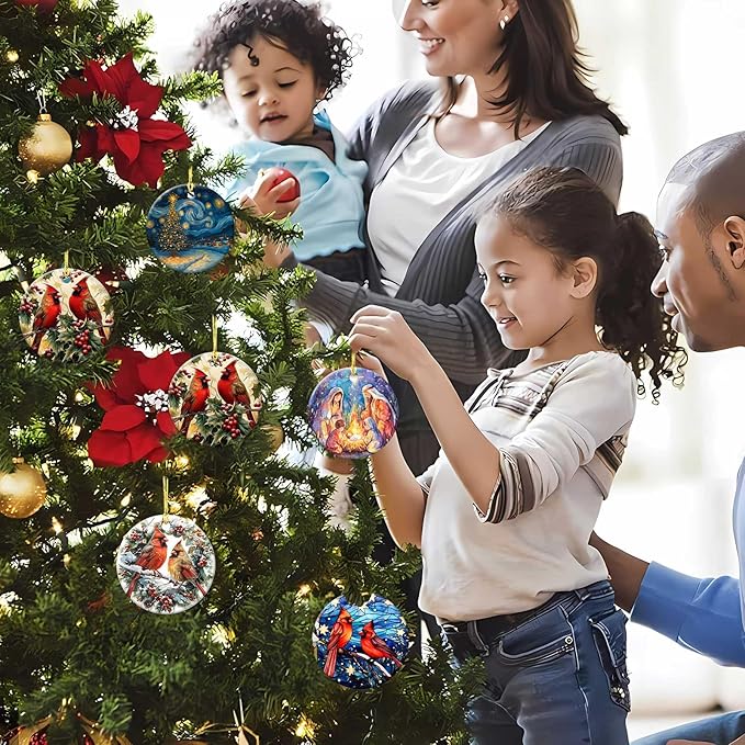 Nativity Night Ornaments Nativity Scene Round Ceramic Watercolor Birth of Jesus Christ Hanging Ornament Christmas Keepsake Decor for Xmas Tree Winter Holiday Xmas Gift for Women Men 3"