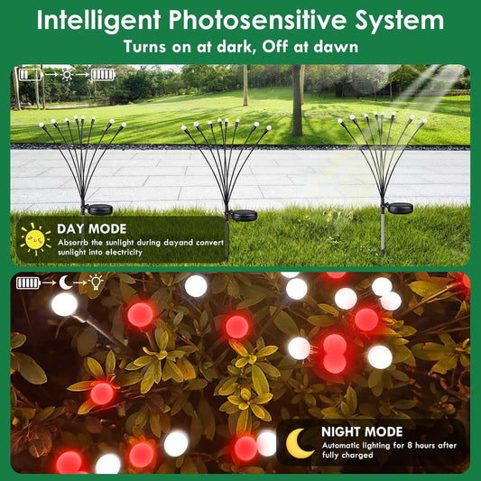 BOSSERN 2025 Red and White Solar Firefly Lights, 6 Pack Outdoor Waterproof Twinkle Swaying Fairy Lights for Yard Christmas Decorations (Cool White Red)